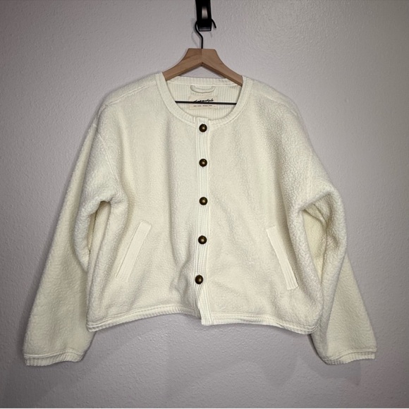 Free People Cream Teddy Jacket with Button Detail - Picture 2 of 2